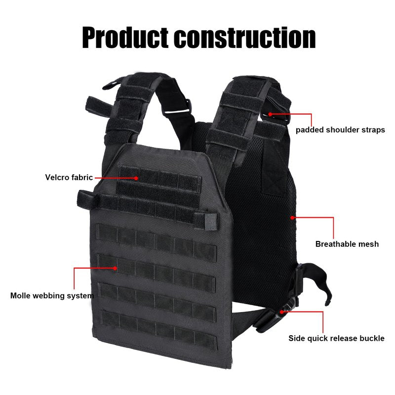Adjustable Weighted Vest Fitness Sport Training Strength and Endurance Training,Quick Release with Molle for Running,Fitness Workouts (Black)