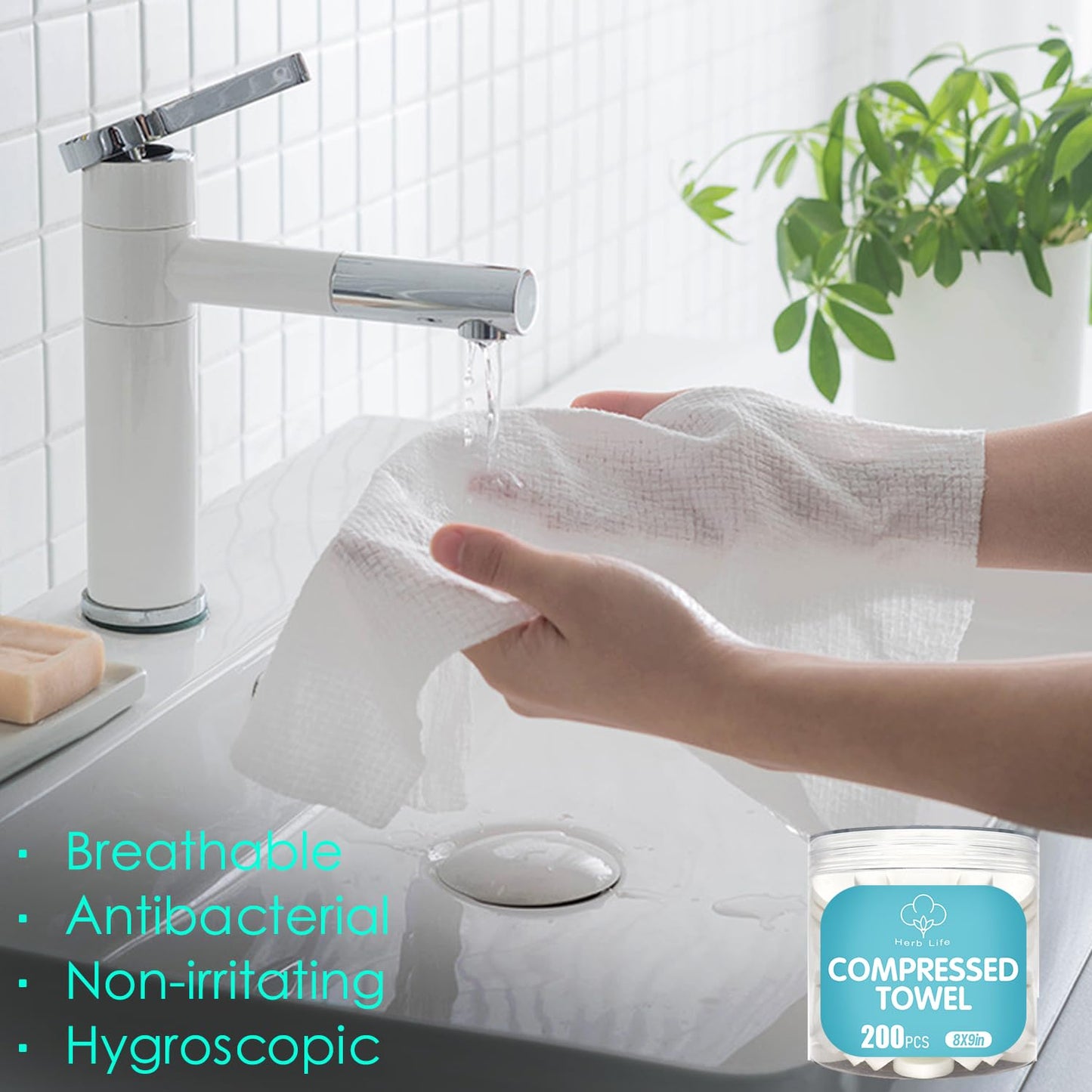 200 Pcs Mini Compressed Towels, Disposable Cleaning Towel, Compressed Hand Wipe, Camping Towel, Portable Compressed Coin Tissue for Travel/Home/Outdoor Activities（8X8.5in）