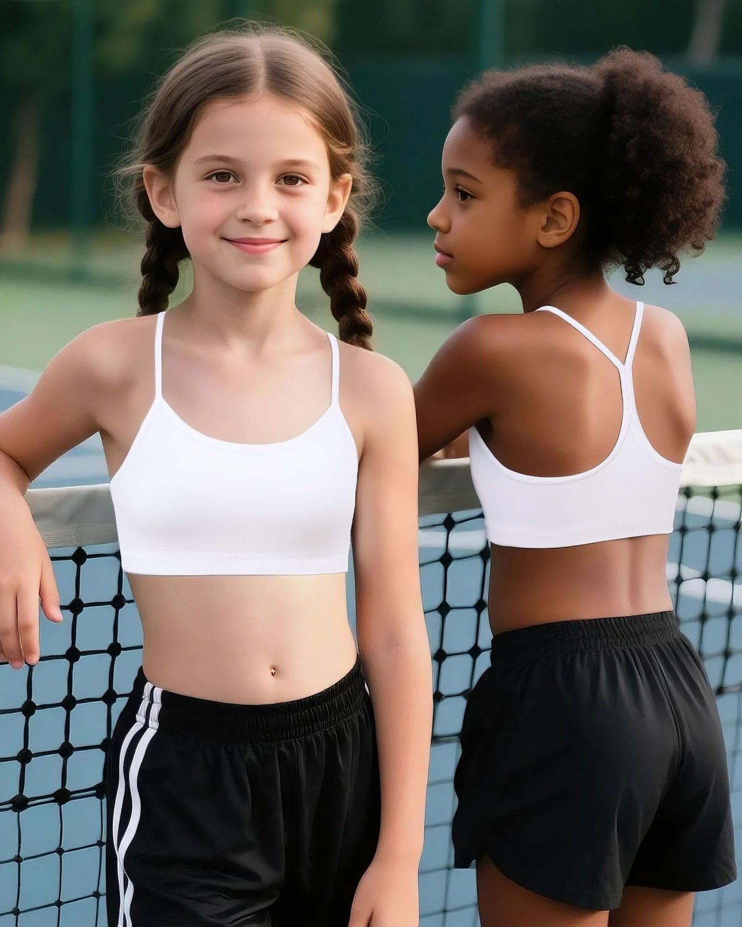Seamless White Sports Bra for Girls Teens Spaghetti Strap Y-Back Training Bra Comfort Crop Top with Removable Padding