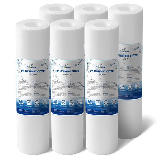 BLUERISE 5 Micron 10" x 2.5" Water Filter Replacement Whole House Sediment Home Water Filter Replacement Cartridge Ro Sediment Filter Easy Installation Fits Any 10" Reverse Osmosis Unit - 6 Pack