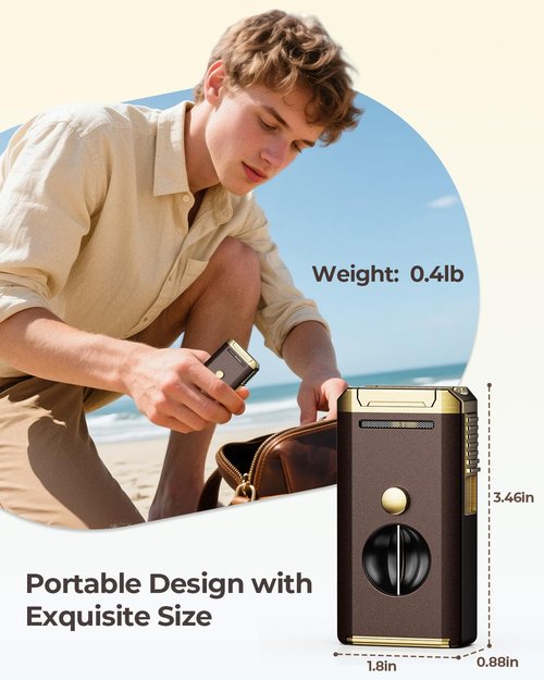 All-in-one Torch Lighter with Holder, Pop Out Cutter, and Dual Jet Flame, Gifts for Men, Multi-Functional Lighter Accessories, Adjustable & Windproof Flame, Refillable Butane Lighter for Travel