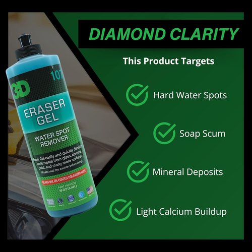 3D Eraser Gel Water Spot Remover - Acidic Formula for Hard Water & Mineral Deposits - 16 oz