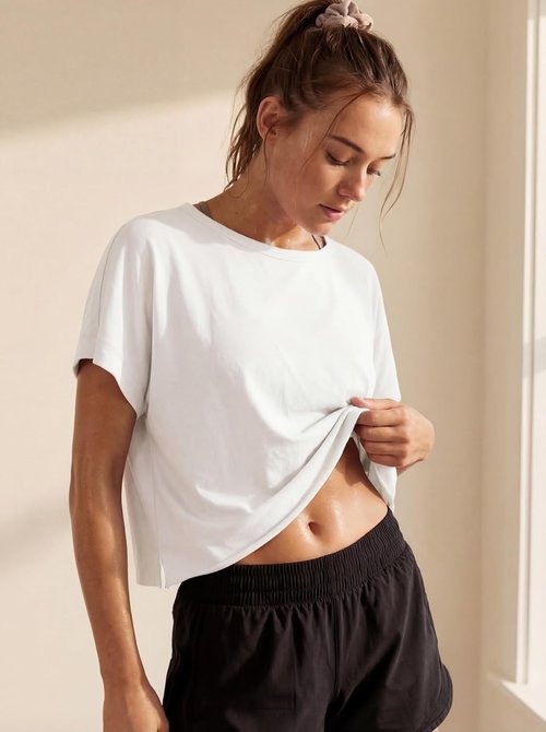 GRECERELLE Women's Backless Athletic Crop Top - Casual Y2K Workout Tee for Yoga & Running