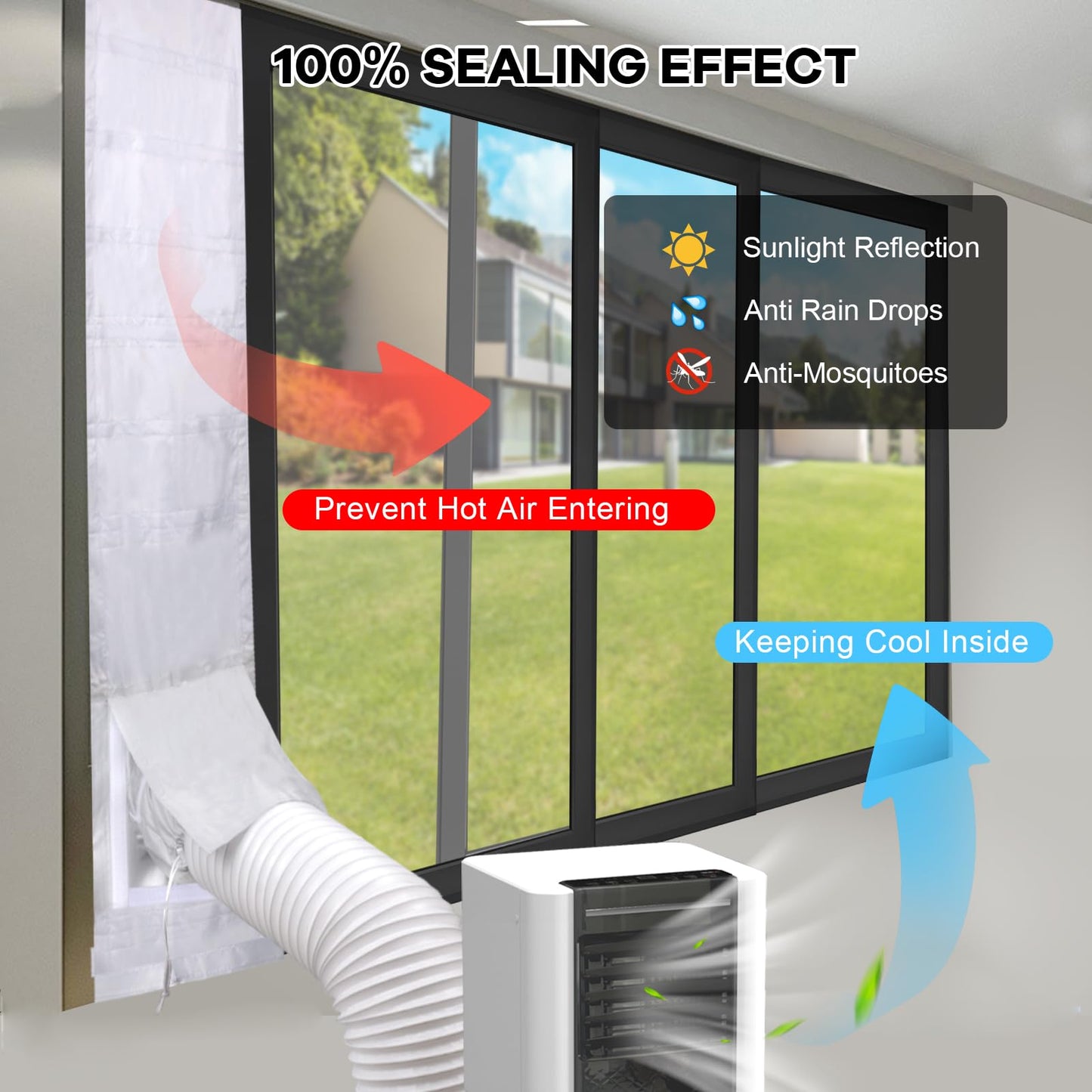 Portable Air Conditioner Window Vent Kit, Universal Sliding Window Seal Kit for Mobile Air Conditioning & Dryer, 28x52~102cm Length Adjustable Full Sealing Waterproof A/C Window Vent Sealing Cloth