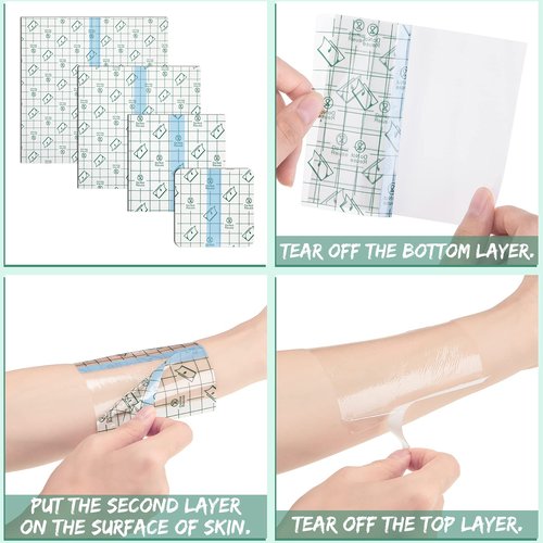 BBTO 100 Pcs Transparent Stretch Adhesive Bandage Waterproof Clear Patches Cover Protective Shower Film Wrap (3,4,6,8 Inch)