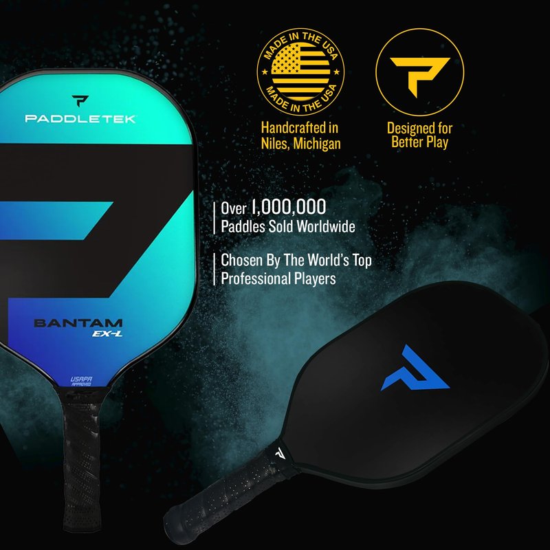 Paddletek Bantam EX-L Pickleball Paddle | Professional Pickleball Paddles with Honeycomb Core, Polycarbonate Surface, Bantom PolyCore & High Tack Performance Grip | USAPA Approved - Riptide (Blue)