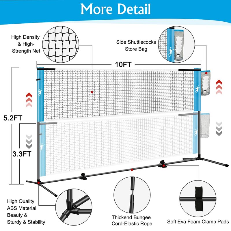 Pickleball Badminton Net Set for Backyards, All-in-One Portable Volleyball Combo Set with Adjustable Net, Volleyball Pickleball Paddles & Badminton Rackets for Indoor Outdoor