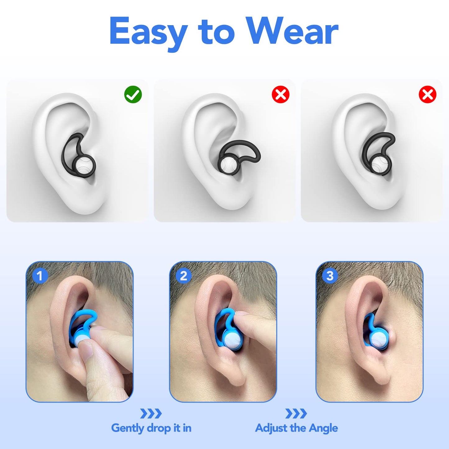 Swimming Ear Plugs Waterproof Earplugs - 3 Pairs Silicone Swim Ear Plugs for Adult Kids, Water Sports Earplugs for Showering, Bathing, Surfing - Keep Ear Water Out