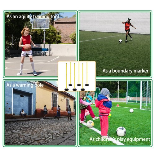 ASENVER 6FT Soccer Agility Poles with Rubber Base Detachable Speed Agility Stick Slalom Speed Training Pole Set for Sports (Pack of 6, Yellow)