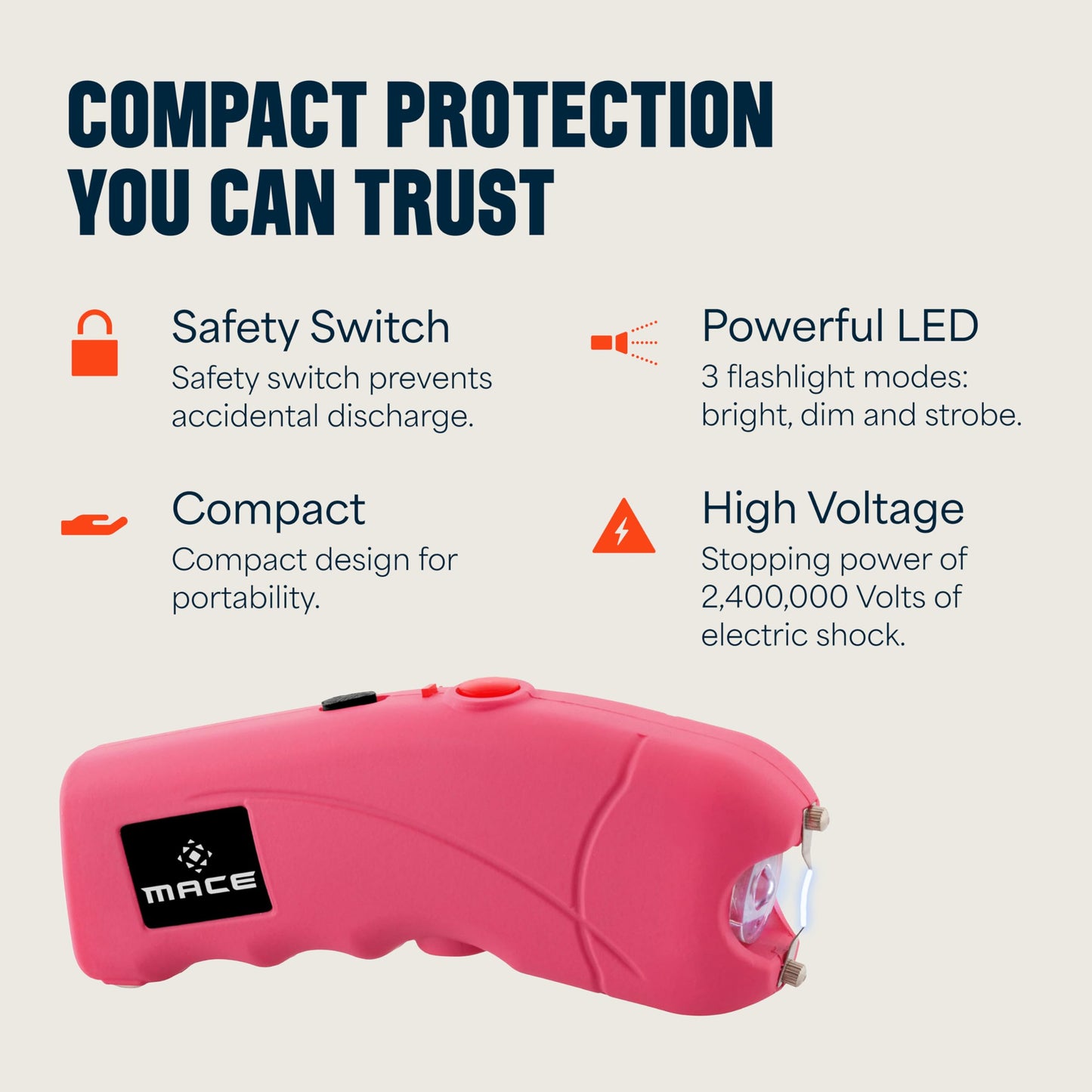 Mace Ergo Stun Gun & Mace Pepper Spray Kit - Rechargeable Stun Gun with Bright LED Light, 12 Feet Range Hard Case Model (0.42 oz) Self Defense Pepper Spray for Women & Men - Pink