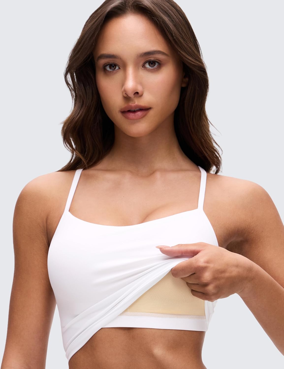 CRZ YOGA Butterluxe Y-Back Crop Tank Top for Women | Padded Racerback Sports Bra in Longline Design