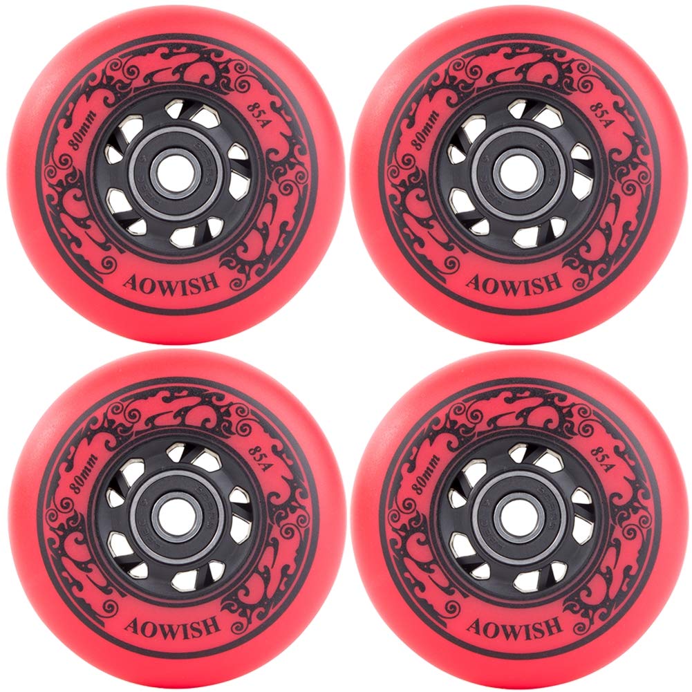 AOWISH Inline Skate Wheels, Outdoor Asphalt Formula, 4-Pack (Red, 76mm)