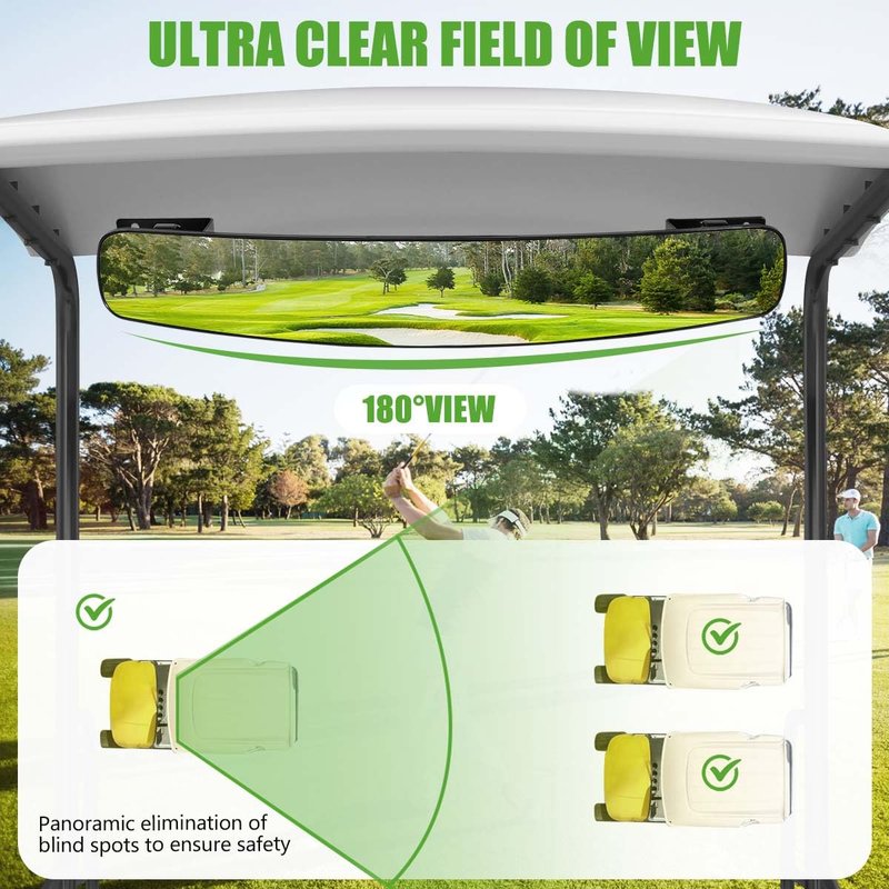 KISEER Golf Cart Rear View Mirror 16.5 Inch Adjustable Panoramic Wide Angle Golf Cart Rearview for Club Car EZ GO Yamaha and Others Carts