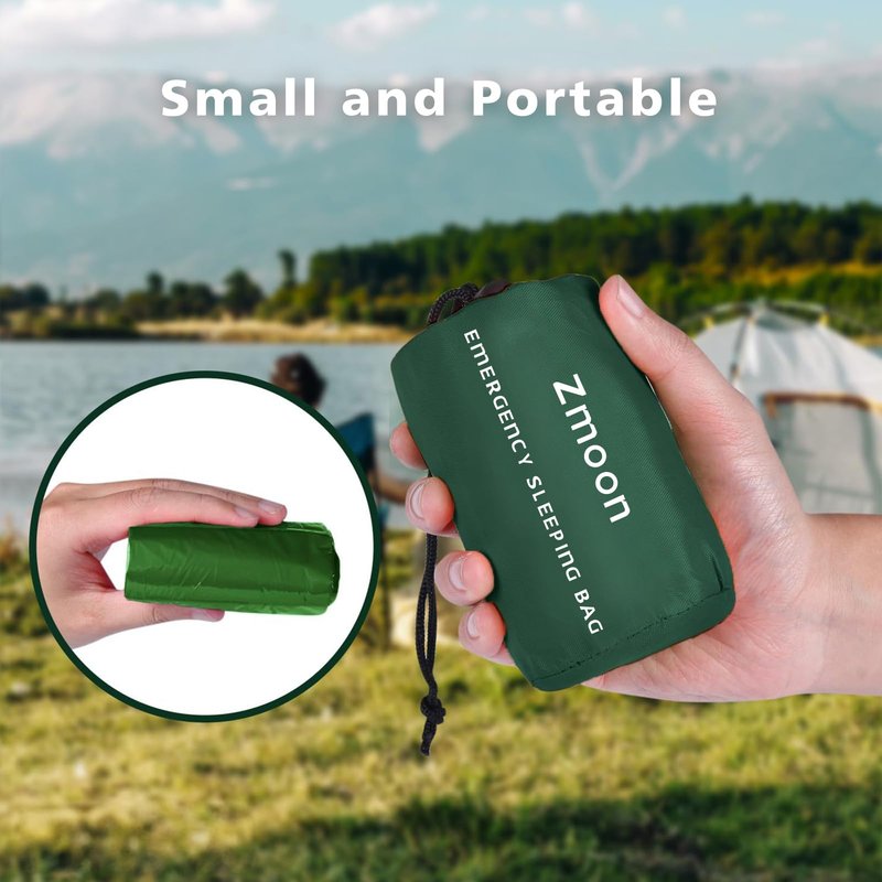 Zmoon Emergency Sleeping Bag Survival Bag, Portable Waterproof Thermal Bivy Sacks,Bivvy Bags,Camping Mylar Sleeping Bag Survival Gear Emergency Blankets Survival Shelter (Green Pack of 4)