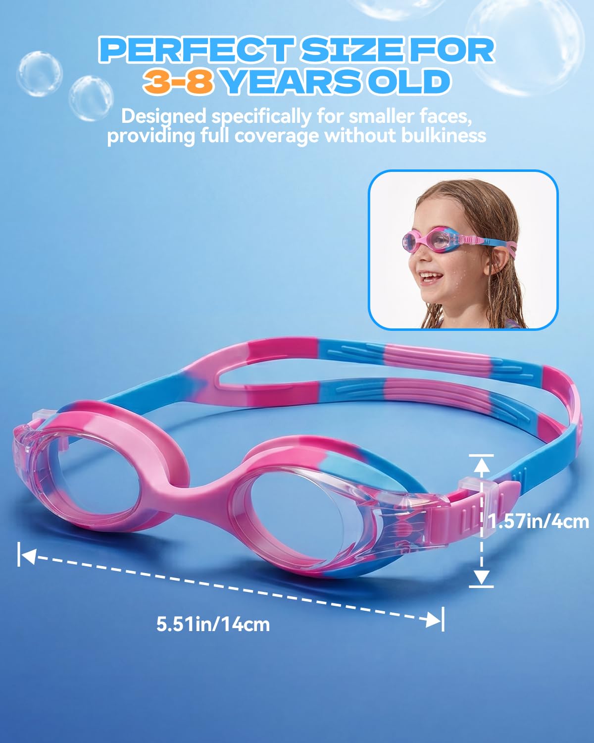 Aegend Swim Goggles for Kids Age 3-8 Anti-Fog Clear Vision Full Protection Goggles Perfect for Toddler Swimming (Pink-1 Pack)