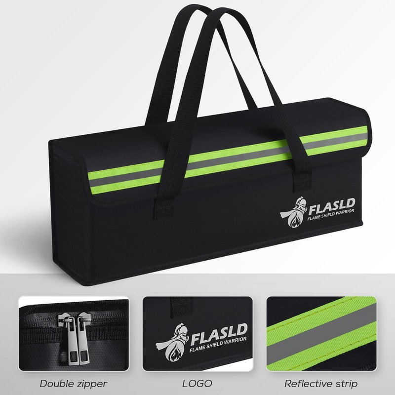 FLASLD E-Bike Battery Safe Bag Explosionproof - Large Capacity Fireproof Lipo Bag for Ebike Battery Charging and Storage (19.3 x 4.3 x 7in)