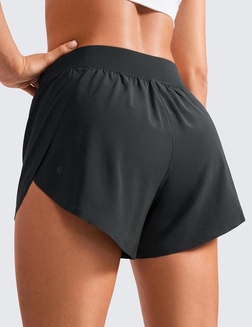 CRZ YOGA Mid Waisted Running Shorts for Women - Comfy Mesh Liner, Quick Dry, 4" Length