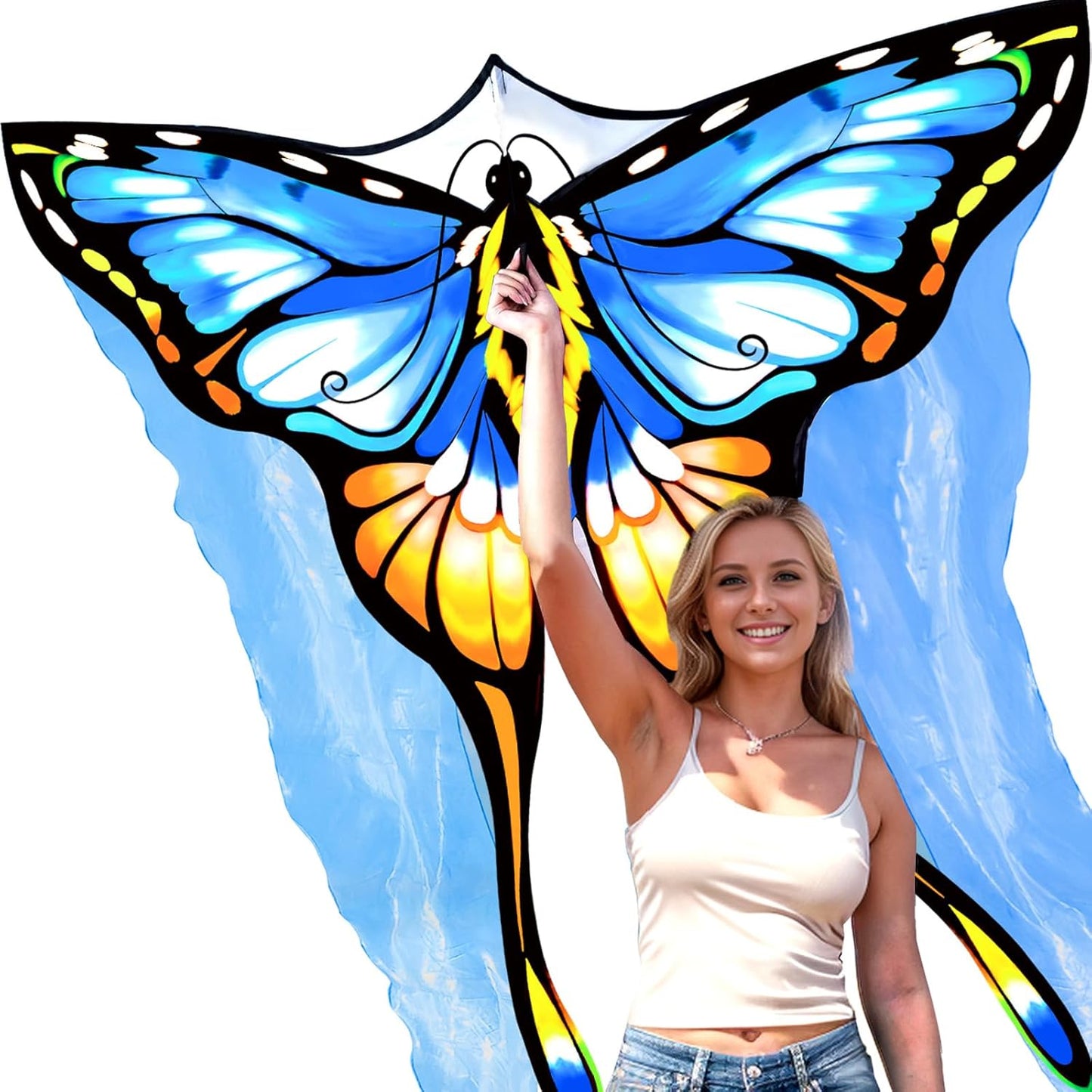 SGftre Beautiful Blue Tulle Butterfly Kite - Easy to Fly for Kids Ages 4-8 | Perfect Outdoor Fun