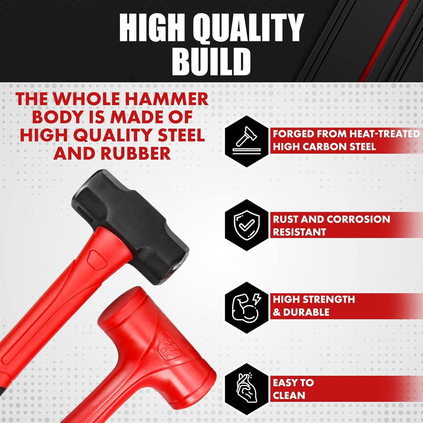 5-Piece Hammer Set with Fiberglass Handles | Ball Peen, Rubber Mallet & Sledge Hammers