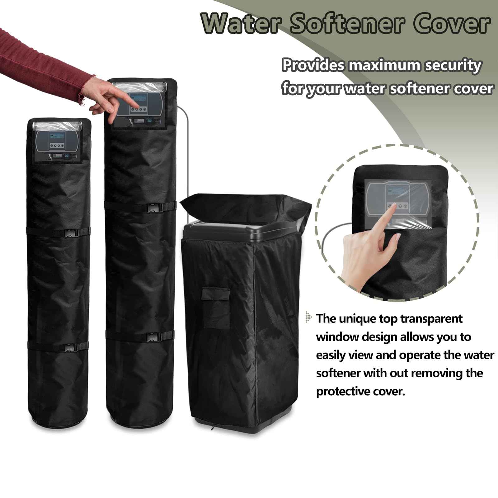 Bitubi Water Softener System Cover Outdoor for PRO+AQUA Water Softener System, 2Pcs Softener Tank/Filter Cover + 1Pcs Brine Tank Cover, All Weather Protection, Black