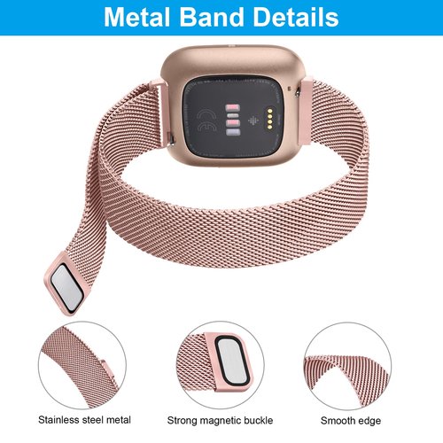 Afoskce 2 Pack Metal Bands Compatible with Fitbit VersaFitbit Versa 2 Band for Women Men, Adjustable Replacement Magnetic Stainless Wristbands for Fitbit VersaVersa LiteFitbit Versa 2Versa SE