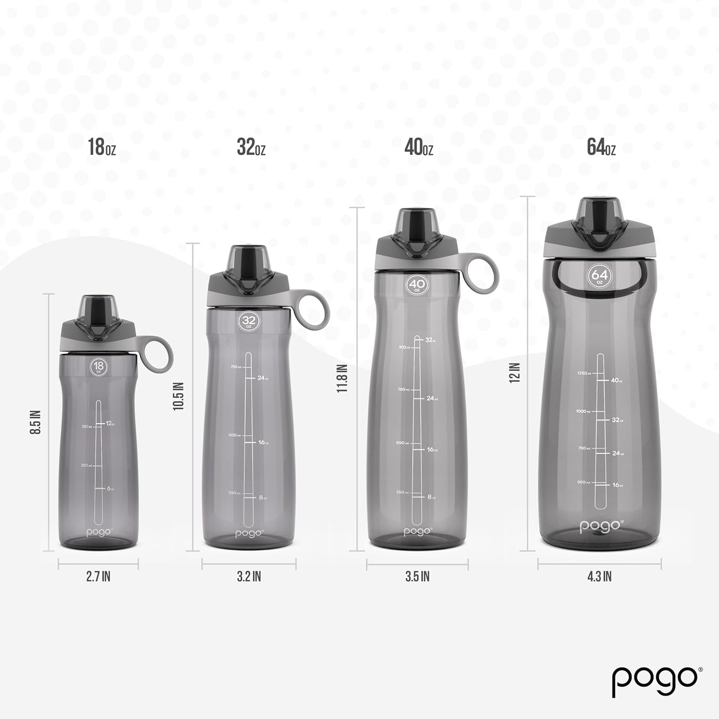 Pogo Water Bottle - Reusable BPA-Free Plastic with Chug Lid & Carry Handle | 18oz, 32oz, 40oz, 64oz