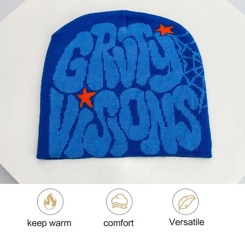 QCWN 4Pcs Y2k Beanie Knitted Hat Winter Warm Gothic Pattern Graphic Hat Acrylic Knitted Y2k Hats Accessories Streetwear Beanie for Men Women