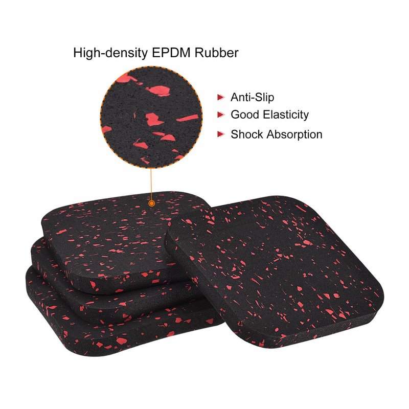 uxcell Treadmill Mat-3.9"x3.9" Exercise Equipment Mat for Floor Protection Sound Reduction, Black Red 4Pcs