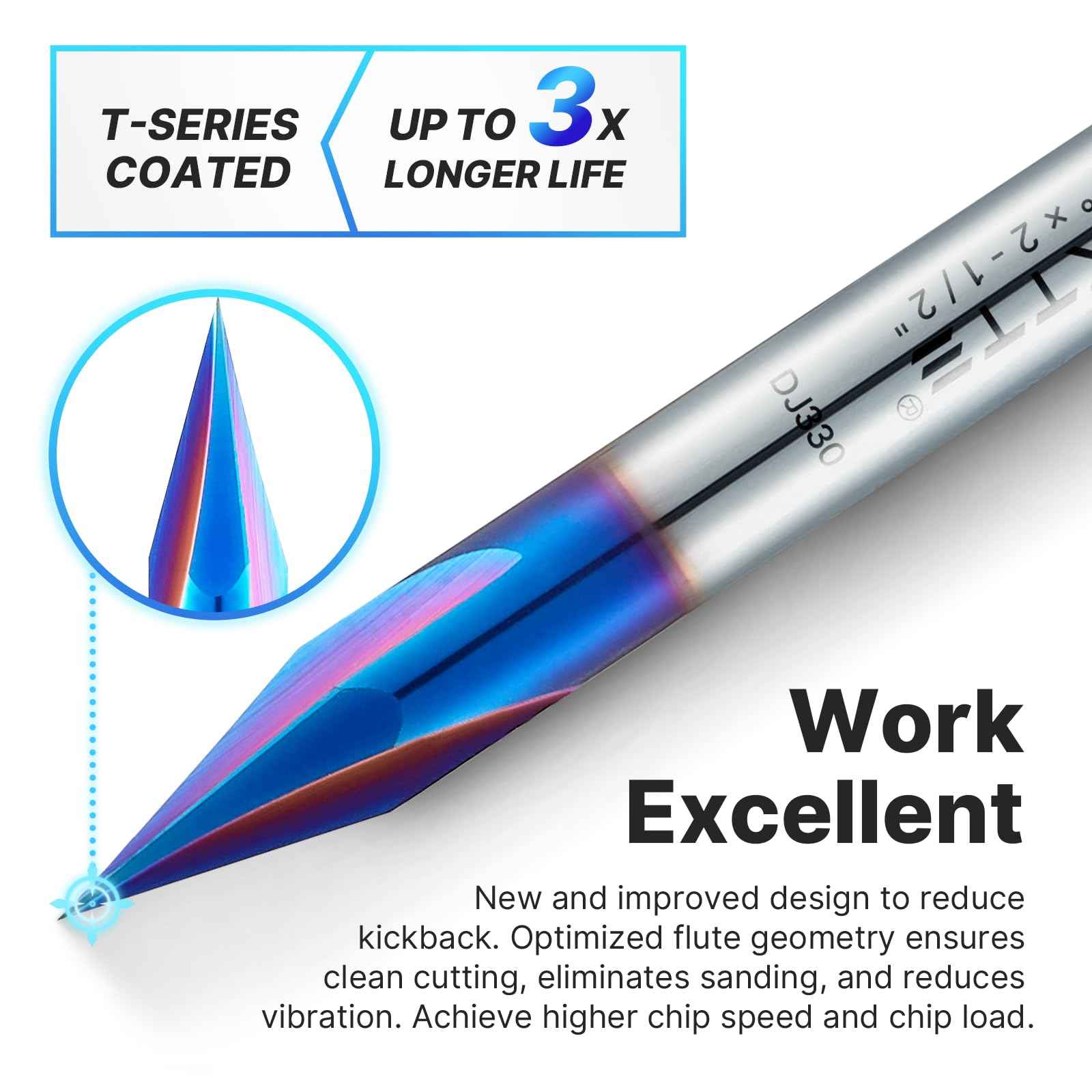Turnextte 30 Degree V-Groove Engraving Bit, Carbide CNC Chamfer End Mill 3 Flutes 1/4 inch Cutting Diameter and 1/4 inch Shank with Nano Blue Coated Carbide End Mill for Carving Engraving