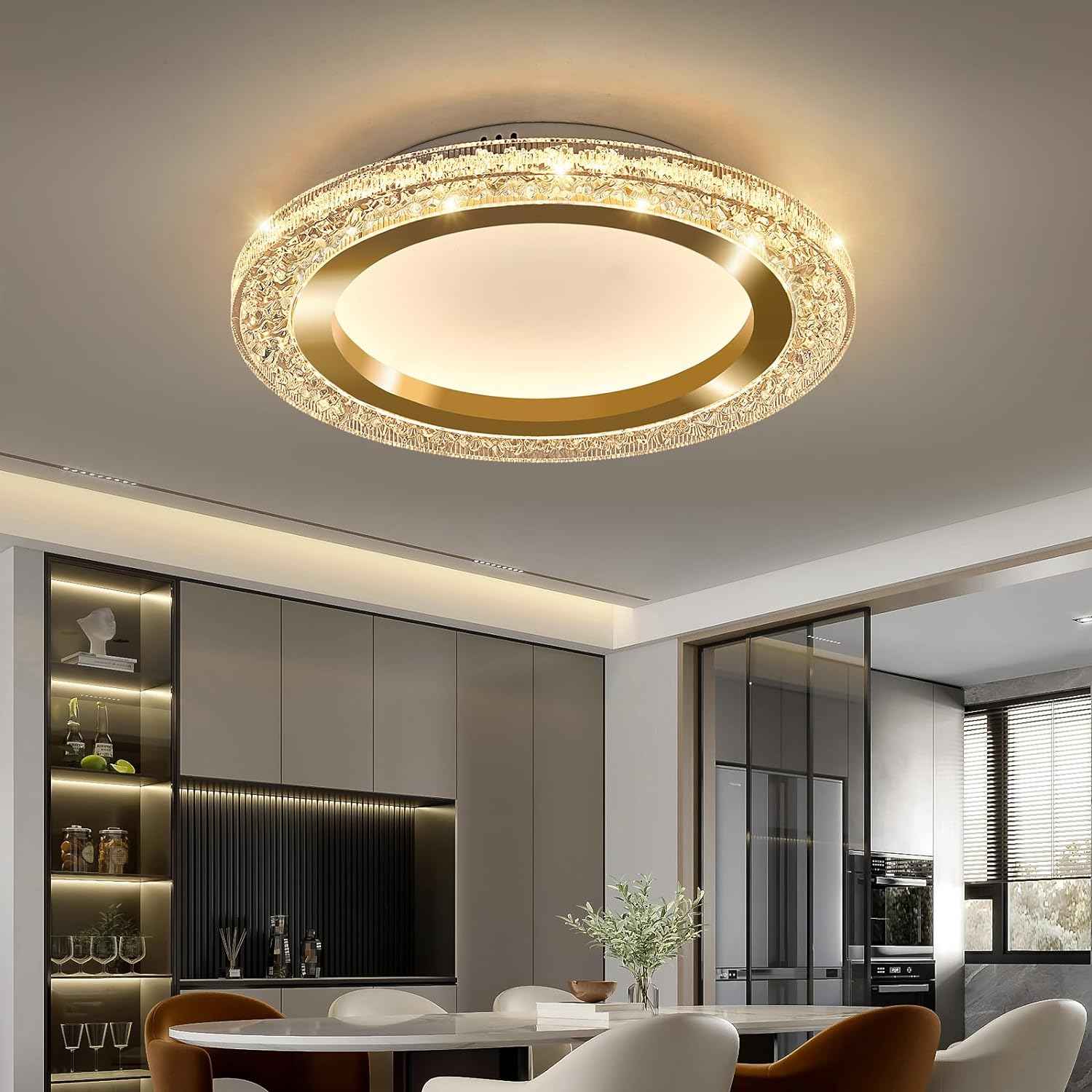 28W Gold LED Flush Mount Ceiling Light - 12" Modern Round Fixture for Bedroom, Kitchen, Bathroom