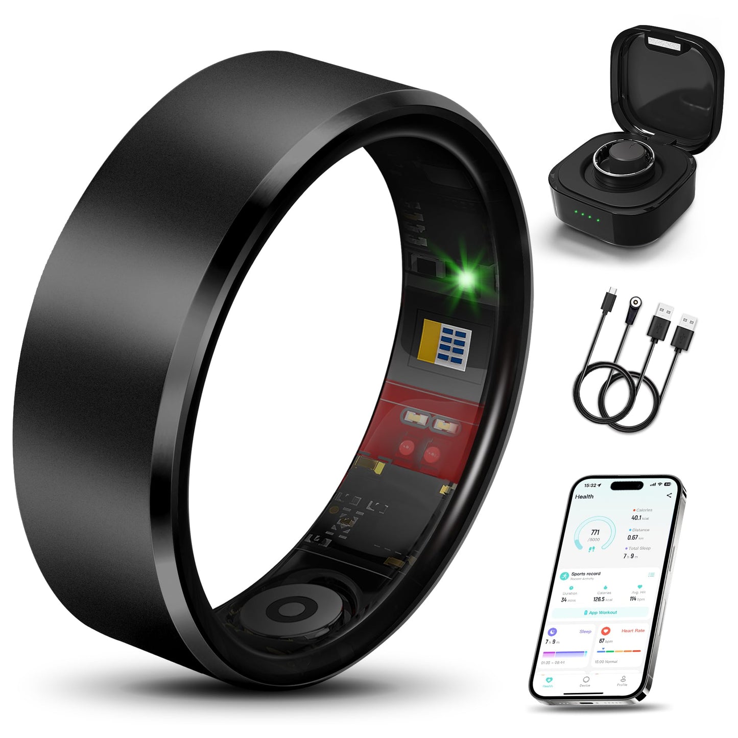 Milavan Smart Ring 2.0 for Women Men, Slim Scratch & Fingerprint Resistant Design, Advanced Chip Fitness Tracker, Sleep, Stress & Activity Monitoring, Waterproof, No Subscription Fees, Black 6