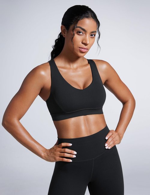 CRZ YOGA Sports Bra - Butterbreeze Criss Cross Back with Adjustable Straps | V Neck Padded Crop Top