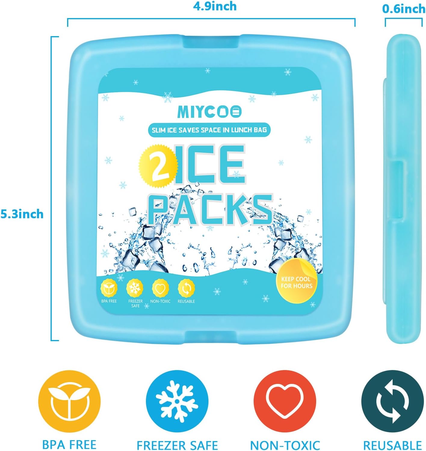 MIYCOO Ice Packs - Quick Freeze Reusable Slim Cool Packs for Lunch Boxes & Bags | Perfect for Beach, Camping, Fishing