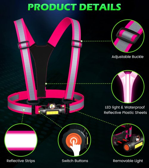 Hoeraonr Running Lights for Runners,90°Adjustable LED Reflective Vest Running Gear,Rechargeable Chest Light Up Running Vest Night Walking Safety Gear for Night Walking/Cycling/Jogging