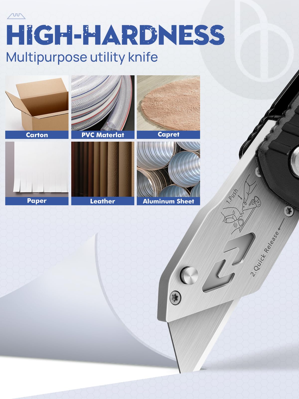 Utility Knife, BIBURY Upgraded Version Heavy Duty Box Cutter, Pocket Carpet knife with 10 Replaceable SK5 Stainless Steel Blades, Belt Clip, Easy Release Button, Quick Change and Safety Lock