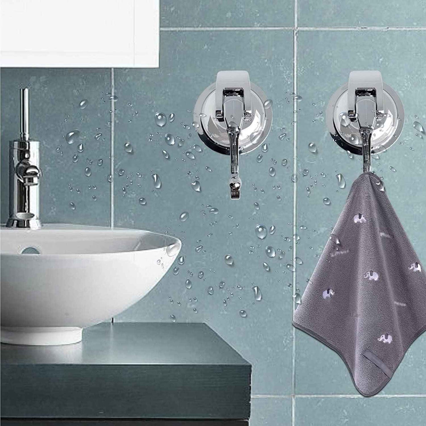 YSSILADI Suction Cup Hooks - Heavy Duty Glass, Reusable, No Hole Punched, for Bathroom Robe & Garland (Silver, 4 Pack)