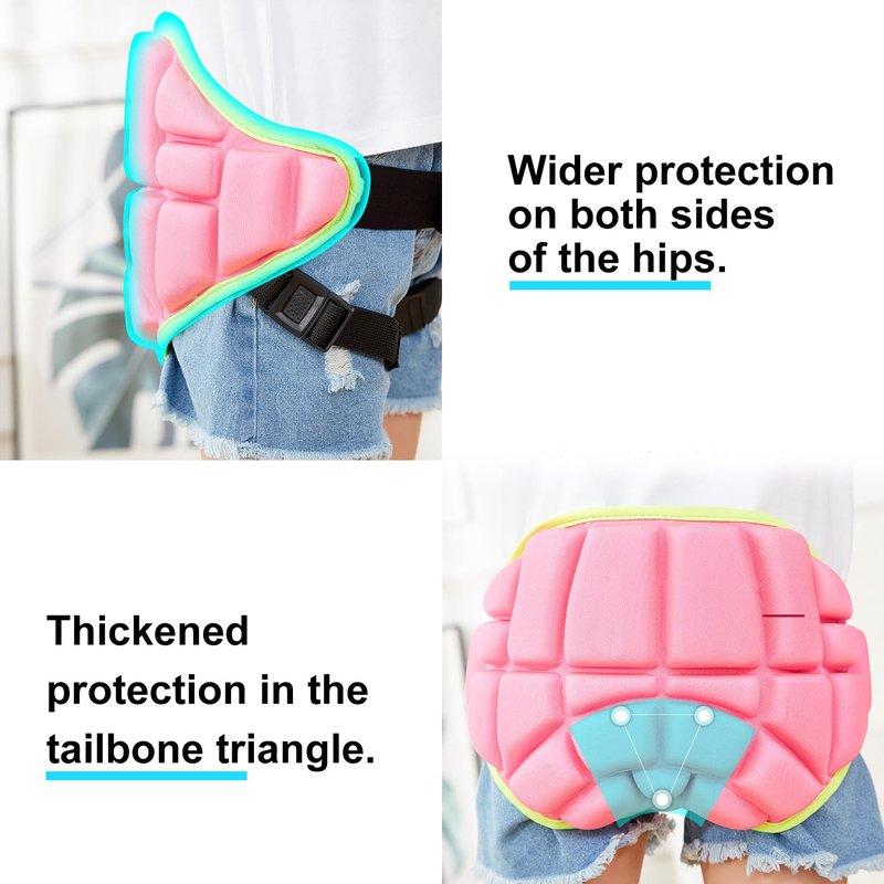 BODLYL Protective Butt Pad, Children Extreme Sports Hip Pad Butt Pads for Skating Roller Hockey Pants Kids Skate Pads Impact Shorts Snowboard Padded Shorts, Children Under 12 Years Old (Rose)