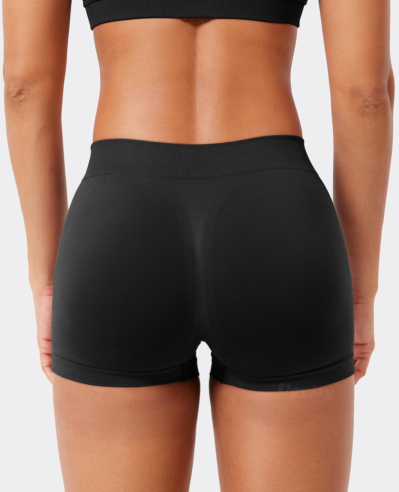 VOYJOY Women Impact Booty Shorts 2.5" Low Rise Hidden Scrunch Butt Lifting Seamless Workout Gym Running Biker Hot Shorts Black