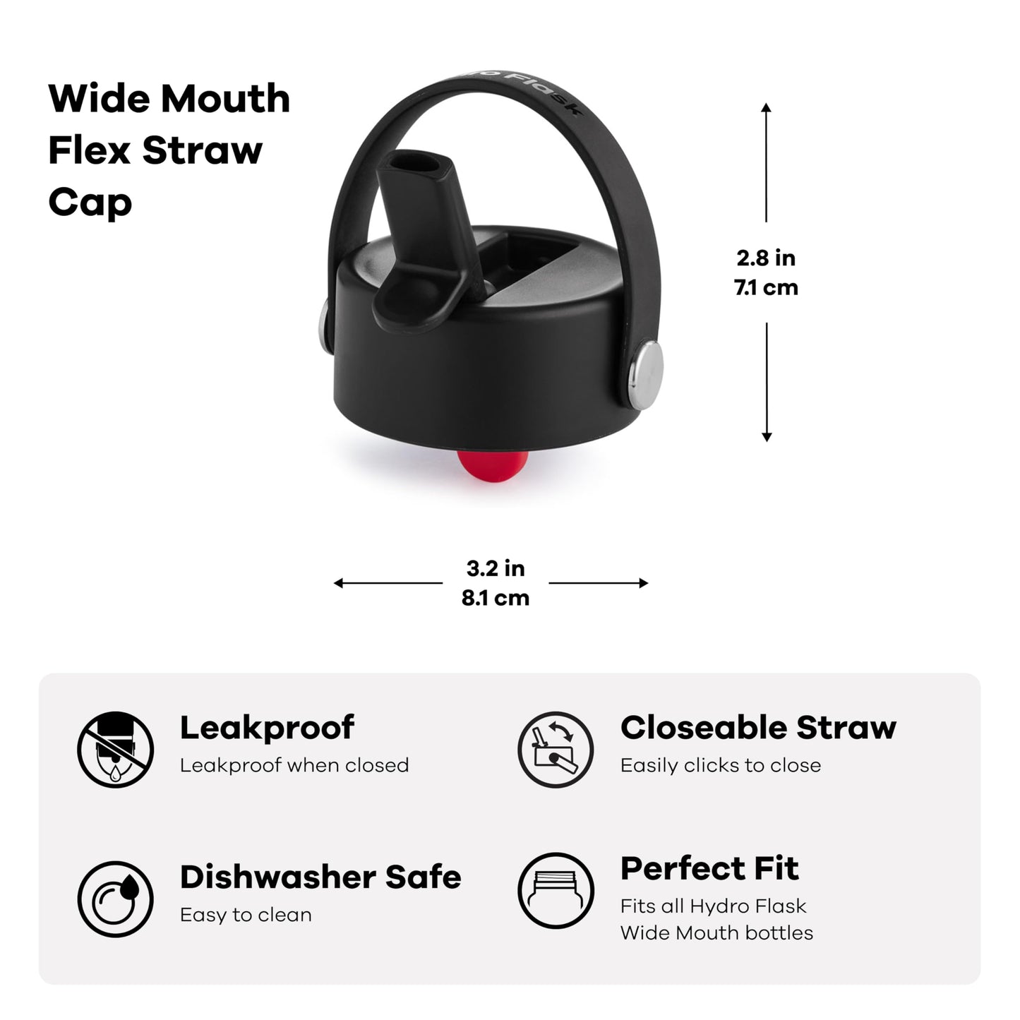 Hydro Flask Lid – Straw Lid Replacement for Wide Mouth Water Bottles Shale Gray