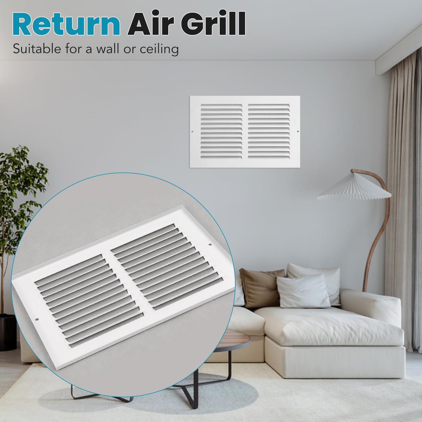 VOISEN Return Air Grille,Fits 10x6 Duct Opening,Steel Return Vent Cover, White Vent Cover Grill for Sidewall and Ceiling,HAVC Cold Air Return Vent Cover,Overall Size:11.8" W X 7.9" H