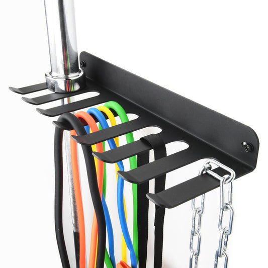 Performance Seven Bars Holder Storage,Custom Powder Coated HEAVY-DUTY STEEL Mount Wall Rack Storage Rack,Weight Room Organizer with 8 Wall Hooks for Exercise Bands Jump Ropes Chains Lifting Belts 3mm Black 8 Tooth