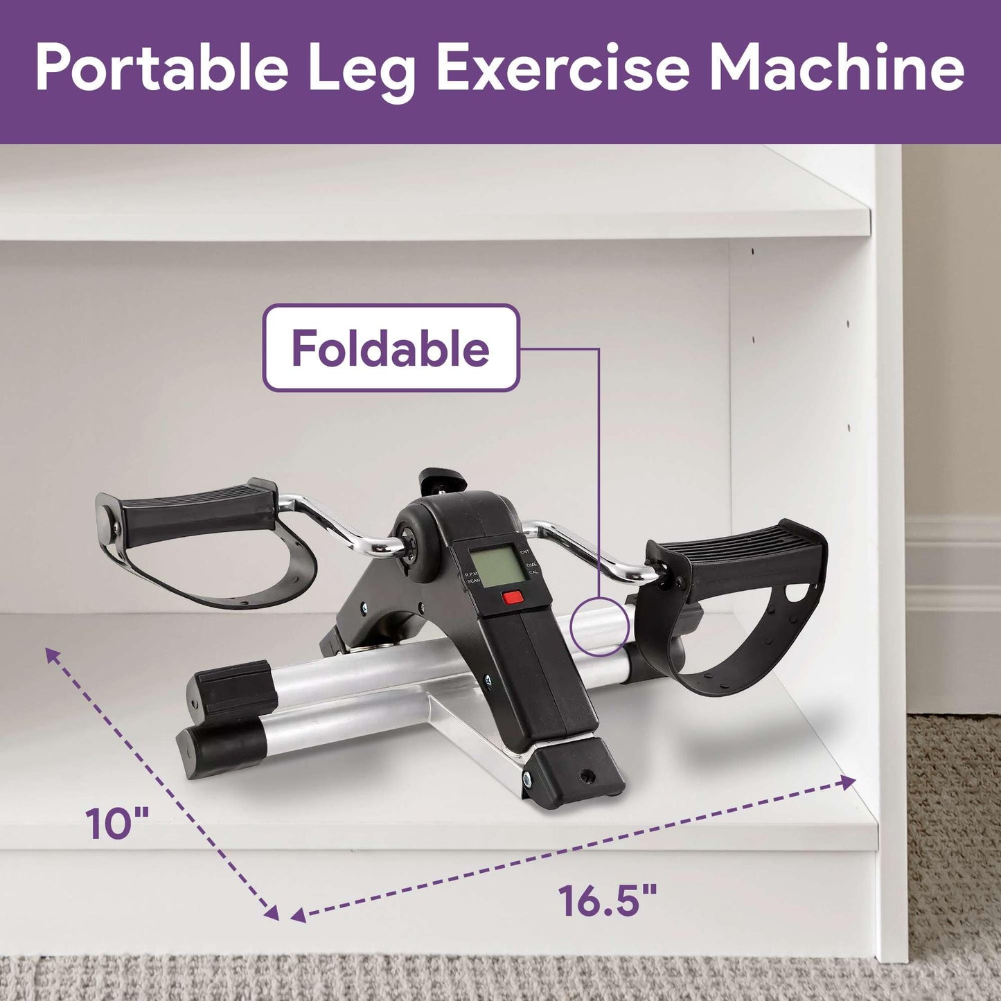 Under Desk Bike Pedal Exerciser with Digital LCD Display - Foldable Exercise Peddler for Seniors - Foot and Leg Exerciser While Sitting - Adjustable Tension