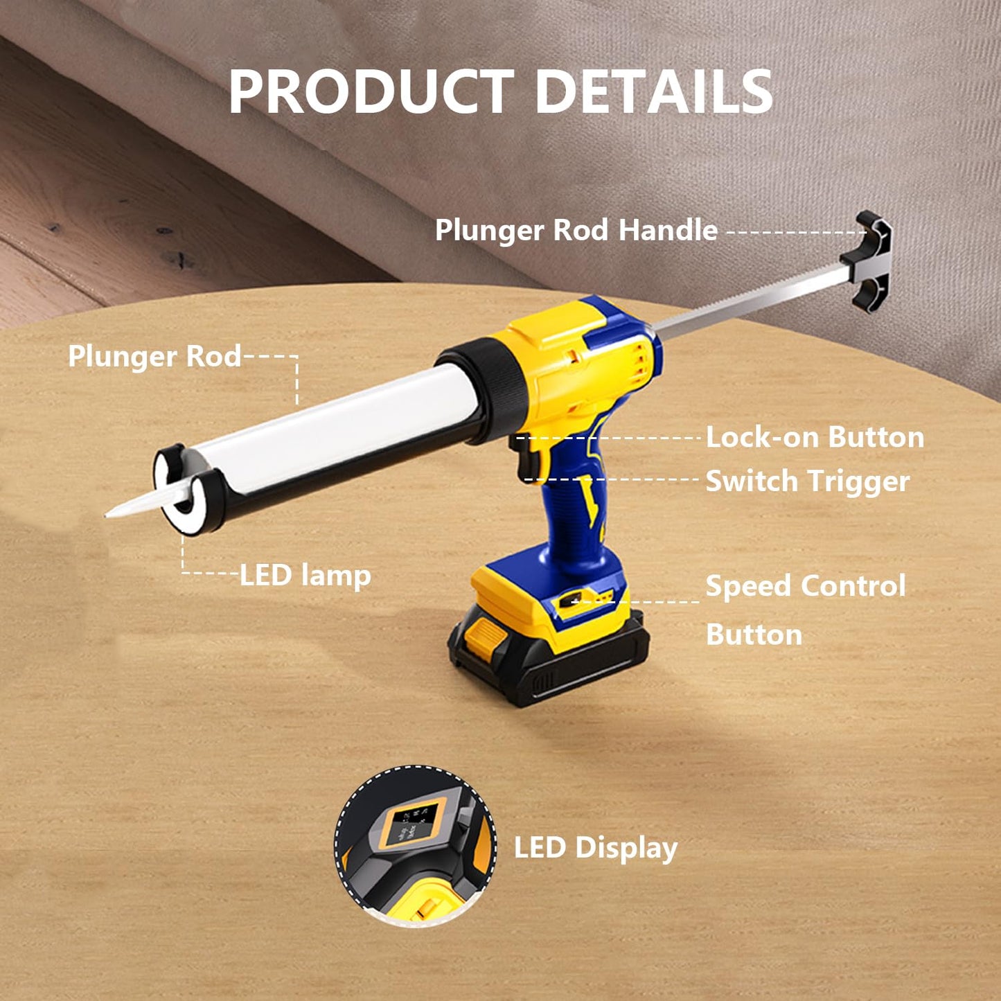 Cordless Electric Caulking Gun Compatible with DeWalt 20V Max Battery(NO BATTERY), 310ml/10oz Caulk tubes, LED Light, Auto Retract, 6 Speed Caulk Gun No Drip for Filling, Sealing, Repairing