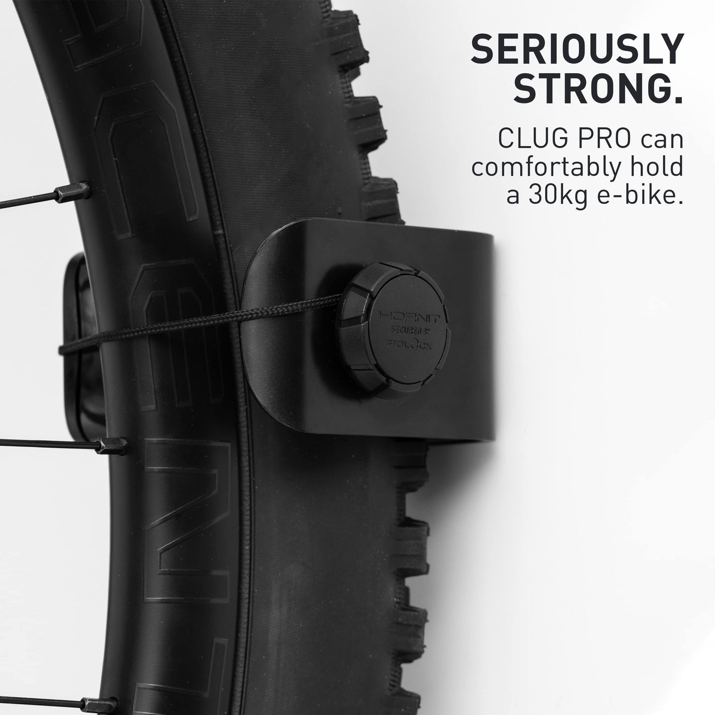Hornit CLUG PRO Bike Rack | Wall Mount Bike Hooks | Secured by FIDLOCK Strap | 5 Sizes | Easy to Install | MTB XL