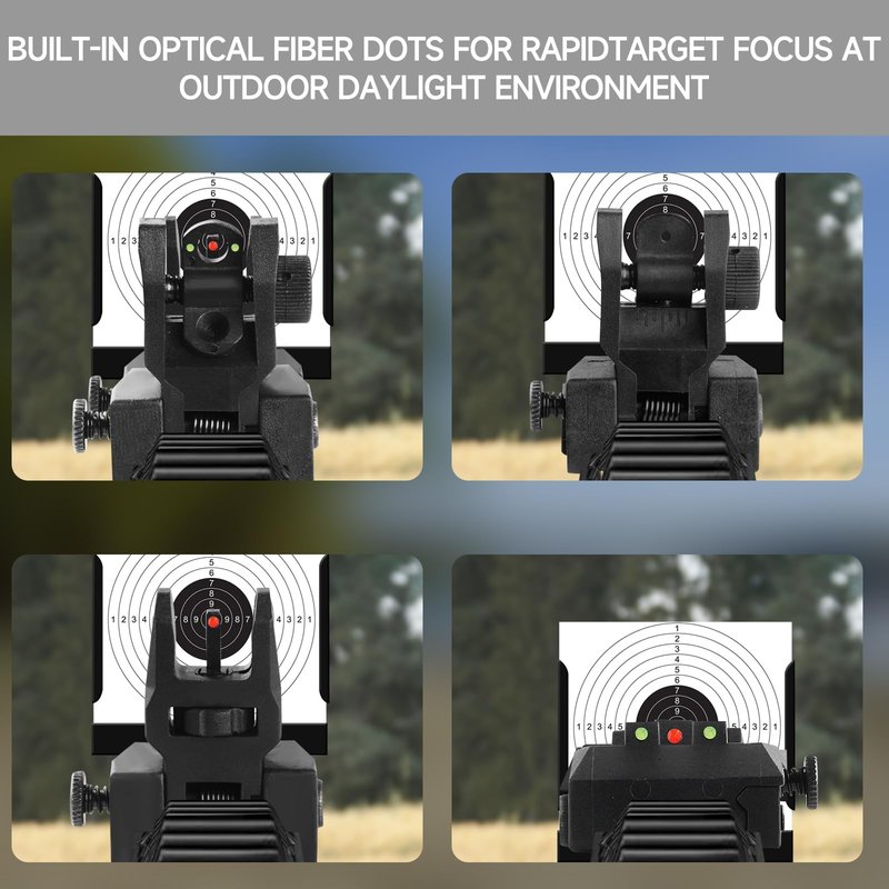 TPRCOL 2nd Flip Up Front and Rear Sights, Black, Picatinny Rail Mount with Green Red Fiber Optic Dots