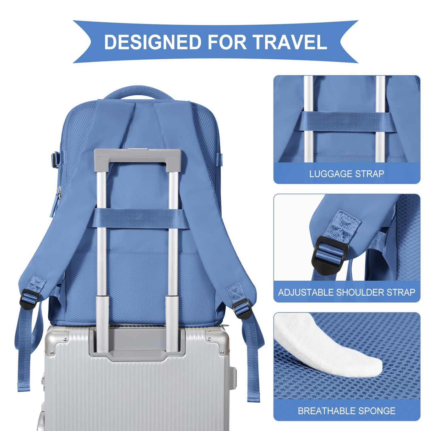 coowoz Travel Backpack for Women Men,Carry On Backpack,Hiking Backpacks Outdoor Sports Rucksack Casual Daypack Travel Essentials Sky Blue