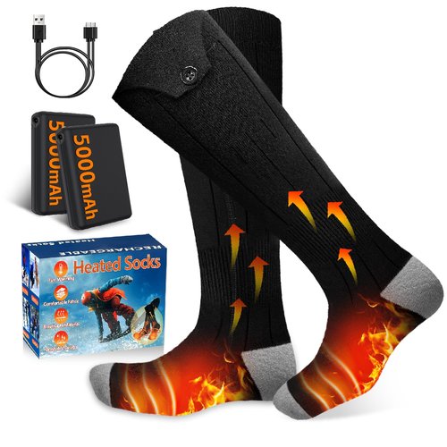 Heated Socks for Men - 5V5000mAh Rechargeable Battery Heat Up to 9 Hours/Foot Sole&Instep Heating/4 Heating Levels/Suitable for Winter Skiing Hunting Camping Hiking Cycling