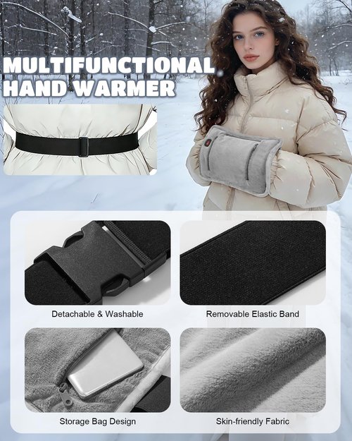 Hand Warmer Pouch, 5000mAh Washable Hand Warmers Rechargeable Electric Heated Hand Muff Heated Gloves Heating Pad with 3 Levels Heating for Golf Camping Fishing Outdoor Walk