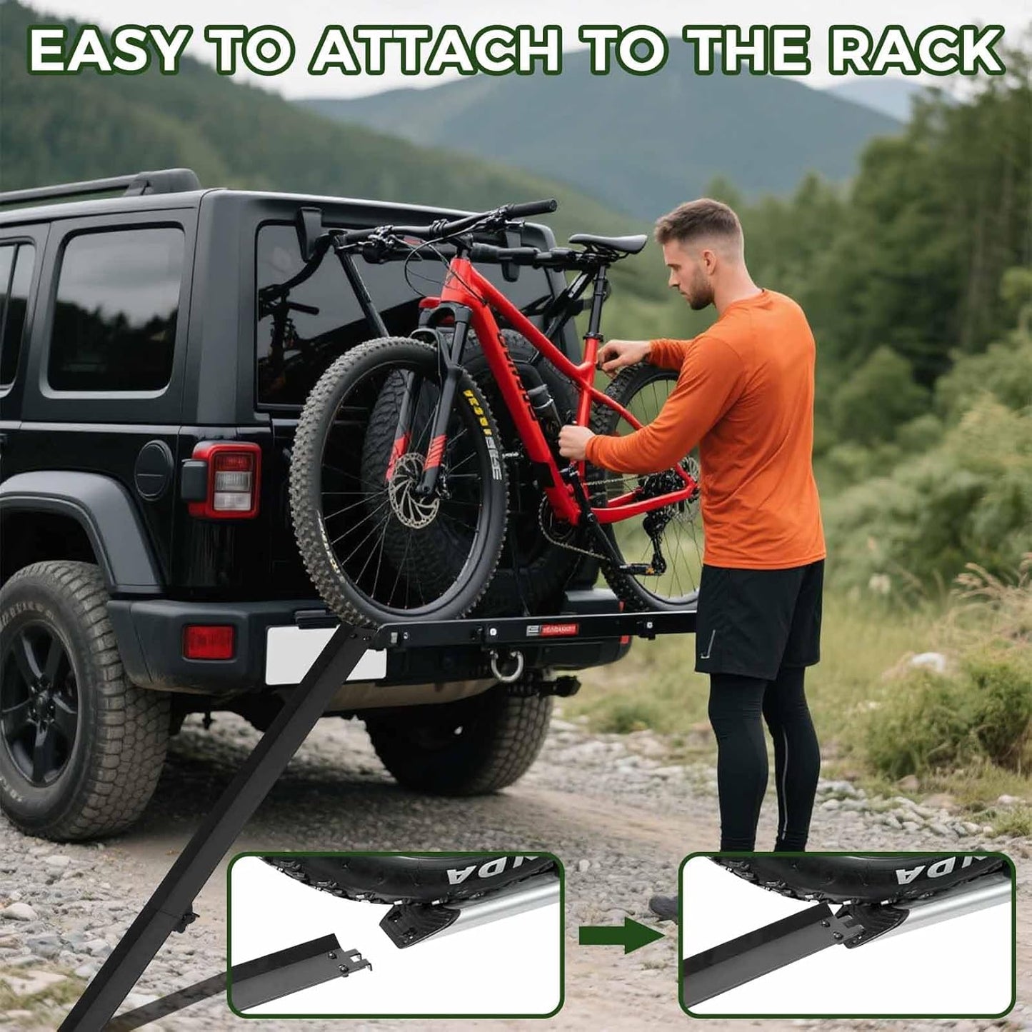 YE/RL Heavy Duty Bike Rack Loading Ramp - Foldable E-Bike Ramp with Dual Hooks | Supports Up to 150 LBS