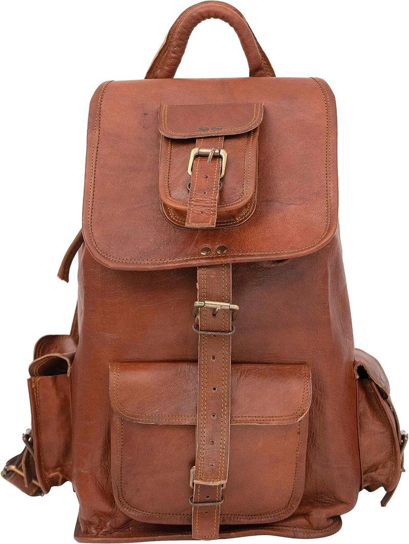 Shy Shy Let's Touch The Sky Rustic Vintage Leather Backpack Travel Rucksack knapsack Daypack Bag for Men Women Brown (24 inch)